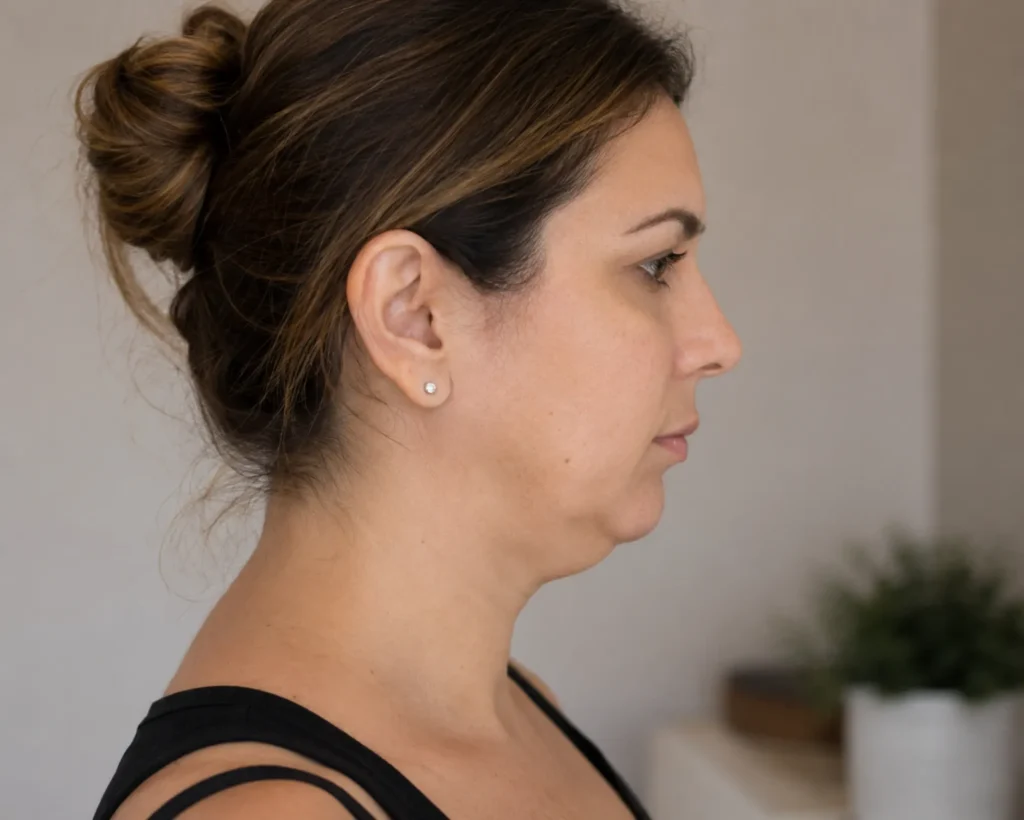 העלמת סנטר כפול באמצעות טיפול המסת שומן מתחת הסנטר וחיטוב הצוואר